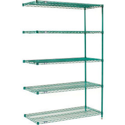 Nexel 5 Shelf Poly-Green Wire Shelving Unit Add On 48""W x 24""D x 63""H