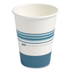 Perk™ Paper Hot Cups, 12 oz, White/Blue, 50/Pack PK54367M