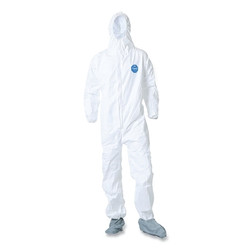 Tyvek 400 Coverall, Serged Seams,Attached Hood, Boots, Elastic Waist/Wrist/Ankles, Front Zipper, Storm Flap, White, 5X-Large