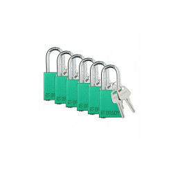 Brady Padlock,6 Pins,Green,PK6 SDAL-GRN-38ST-KD6