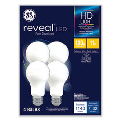 GE Reveal Hd+ Led A19 Light Bulb, 11 W, 4/pack 93127996