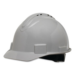 Short Brim Hard Hat, 4-point Ratchet Suspension, Vented, Gray