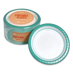 Perk™ Everyday Paper Plates, 8.5" Dia, White/teal, 125/pack PK54329