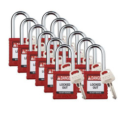 Brady Padlock,6 Pins,Red,PK12 SDPL-RED-38ST-KA12