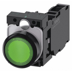 Siemens Illuminated Push Button,Green,22mm,LED 3SU1103-0AB40-1FA0