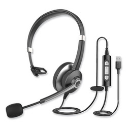 Innovera® IVR70001 Monaural Over The Head Headset, Black/Silver 70001