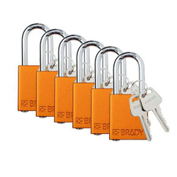 Brady Padlock,6 Pins,Orange,PK6 SDAL-ORG-38ST-KA6