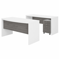 Office by kathy ireland® Echo Bow Front Desk and Credenza with Mobile File Cabinet ECH010WHMG
