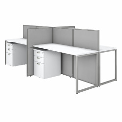 Bush Business Furniture Easy Office 60W 4 Person Cubicle Desk with File Cabinets and 45H Panels EOD660SWH-03K