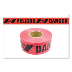 Reinforced Barricade Tape, 3 in x 500 ft, Danger/Peligro, Red