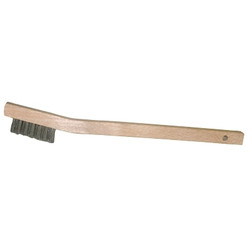 Small Hand Scratch Brushes, 7-1/2 in L, Stainless Steel Wire, Curved Wood Handle