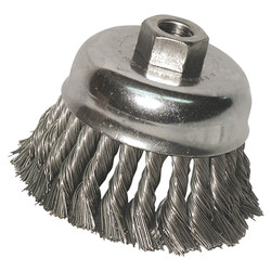 Knot Wire Cup Brush, 6 in Dia., 5/8-11 Arbor, .035 in Carbon Steel Wire