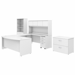 Bush Business Furniture Studio C 72W x 36D U Shaped Desk with Hutch, Bookcase and File Cabinets STC001WHSU