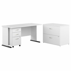 Bush Business Furniture Studio A 60W Computer Desk with Mobile and Lateral File Cabinets STA008WHSU