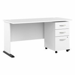 Bush Business Furniture Studio A 60W Computer Desk with 3 Drawer Mobile File Cabinet STA002WHSU