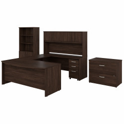 Bush Business Furniture Studio C 72W x 36D U Shaped Desk with Hutch, Bookcase and File Cabinets STC001BWSU