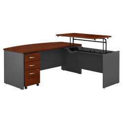 Bush Business Furniture Series C 72W x 36D 3 Position Bow Front Sit to Stand L Shaped Desk with Mobile File Cabinet SRC126HCSU