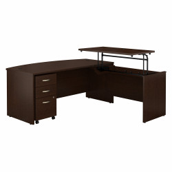 Bush Business Furniture Series C 72W x 36D 3 Position Bow Front Sit to Stand L Shaped Desk with Mobile File Cabinet SRC126MRSU