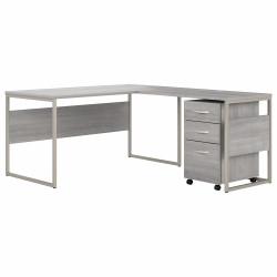 Bush Business Furniture Hybrid 60W x 30D L Shaped Table Desk with Mobile File Cabinet HYB029PGSU