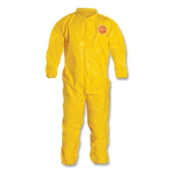 Tychem 2000 Coverall, Bound Seams, Collar, Elastic Wrists and Ankles, Zipper Front, Storm Flap, Yellow, Medium