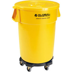 Global Industrial Plastic Trash Can with Lid & Dolly - 44 Gallon Yellow