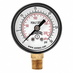 Winters Gauge,Pressure,1-1/2in.,0 to 30 psi PEM1300LF