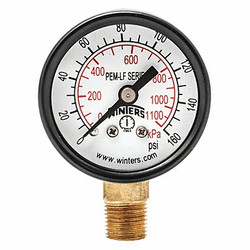 Winters Gauge,Pressure,1-1/2in.,0 to 160 psi PEM1321LF