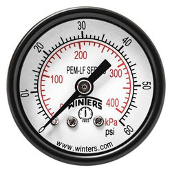 Winters Gauge,Pressure,1-1/2in.,0 to 60 psi PEM1401LF