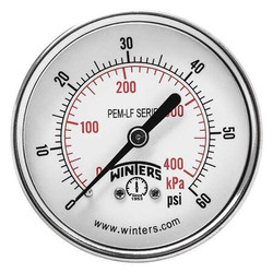 Winters Gauge,Pressure,2-1/2in.,0 to 60 psi PEM1438LF