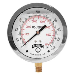 Winters Gauge,Pressure,4in.,0 to 1000 psi PFQ724LF