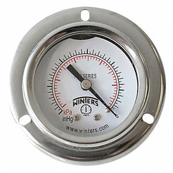 Winters Pressure Gauge,2" Dial Size,Silver PFQ2439-DRY-2FF