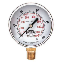 Winters Gauge,Pressure,0 to 100 psi,2-1/2 in. PEM214LF