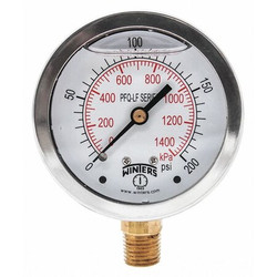 Winters Gauge,Pressure,0 to 200 psi,2-1/2 in. PFQ806LF