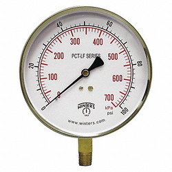 Winters Gauge,Pressure,0 to 100 psi,4-1/2 in. PCT323LF