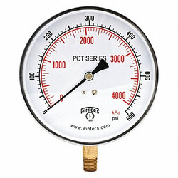 Winters Pressure Gauge,4-1/2" Dial Size,Silver PCT331