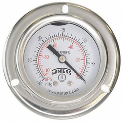 Winters Vacuum Gauge,2" Dial Size,Silver PFQ2478-DRY-2FF
