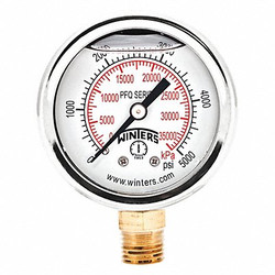 Winters Pressure Gauge,2" Dial Size,Silver  PFQ2473