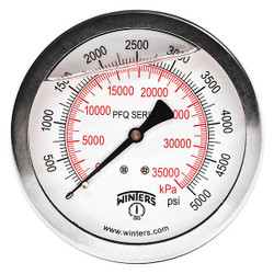 Winters Pressure Gauge,4" Dial Size,Silver PFQ1556