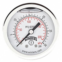 Winters Pressure Gauge,2" Dial Size,Silver  PFQ2487-DRY-2FF
