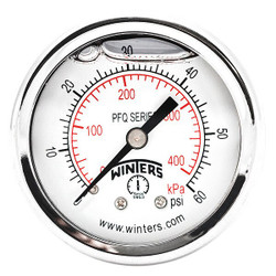 Winters Pressure Gauge,2" Dial Size,Silver PFQ2488-DRY-2FF