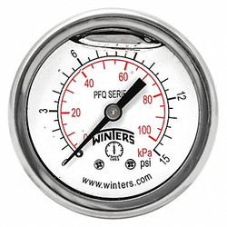 Winters Pressure Gauge,2" Dial Size,Silver  PFQ2486-DRY-2FF