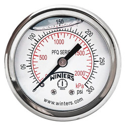 Winters Pressure Gauge,2" Dial Size,Silver PFQ2492-DRY-2FF