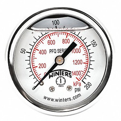 Winters Pressure Gauge,2" Dial Size,Silver PFQ2491-DRY-2FF