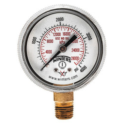 Winters Pressure Gauge,2" Dial Size,Brass PWL2732