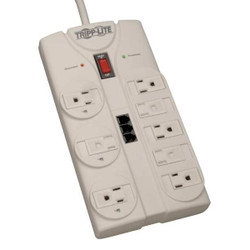 Tripp Lite Datacom Surge Protector,8 Outlet,White  TLP808TELTAA