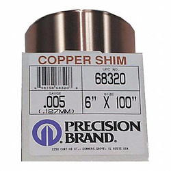 Precision Brand Shim Stock,6" W,100" L,0.002" Thk 68195