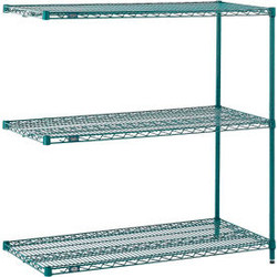 Nexel 3 Shelf Poly-Green Wire Shelving Unit Add On 36""W x 14""D x 34""H