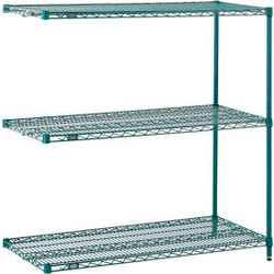 Nexel 3 Shelf Poly-Green Wire Shelving Unit Add On 48""W x 24""D x 34""H