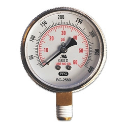 Pressure Gauge, 2-1/2 in, 60 psi, Brass, 1/4 in NPT