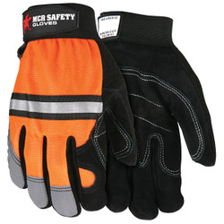 MCR Safety® Mechanics Gloves, Large, Hi-Vis Orange/Black, 1/Pair